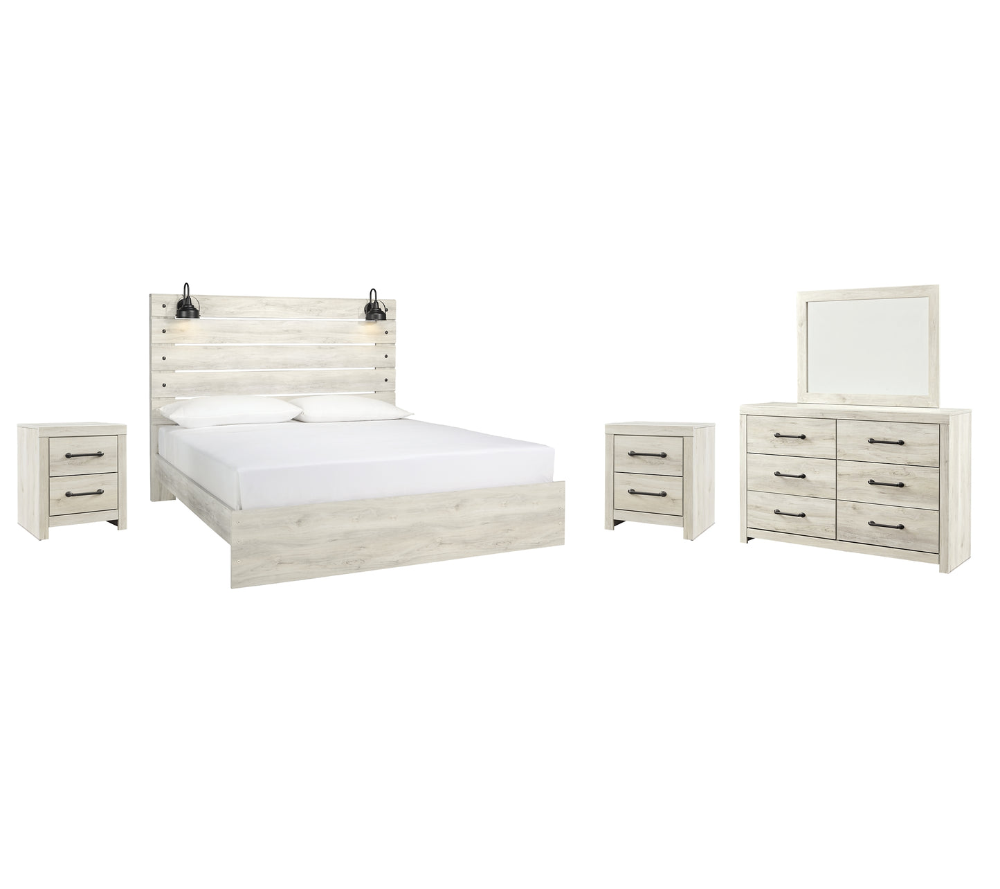 Cambeck  Panel Bed With Mirrored Dresser And 2 Nightstands