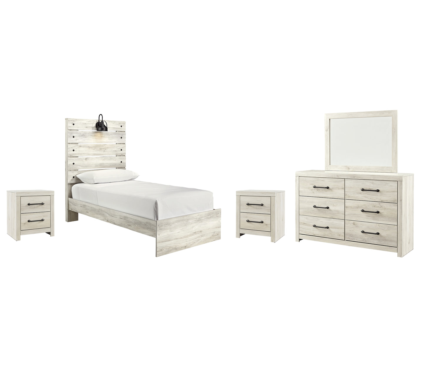 Cambeck  Panel Bed With Mirrored Dresser And 2 Nightstands