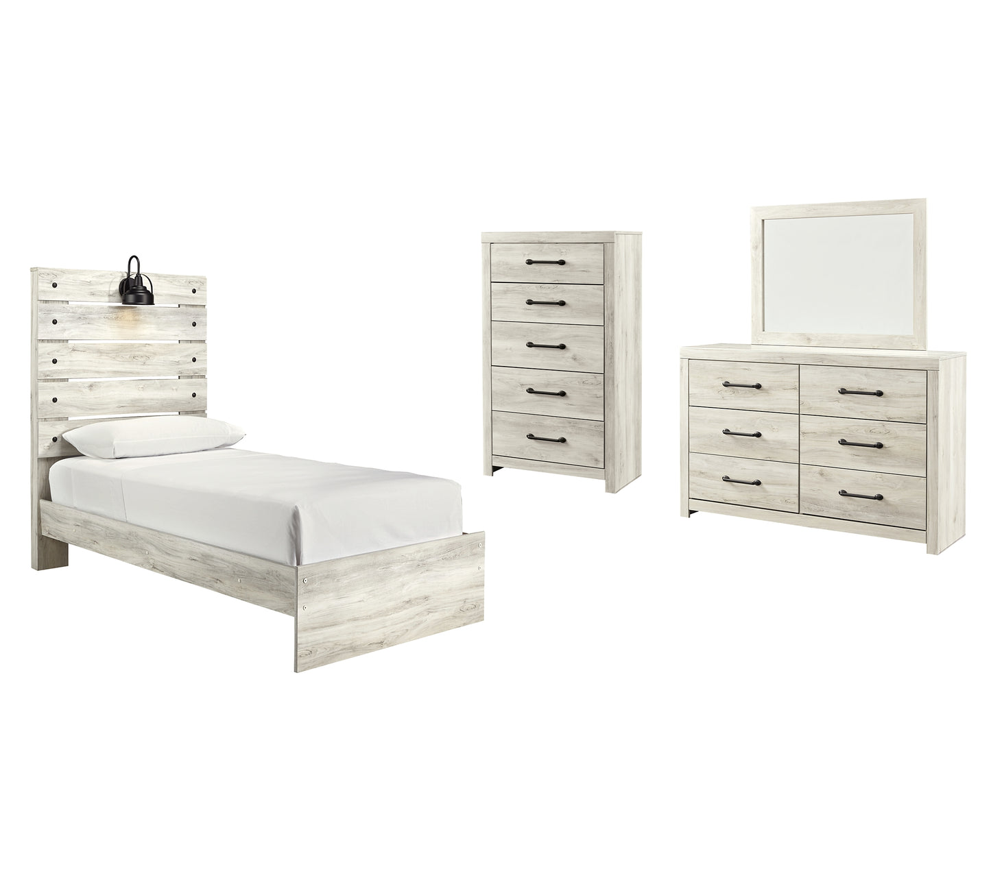 Cambeck  Panel Bed With Mirrored Dresser And Chest