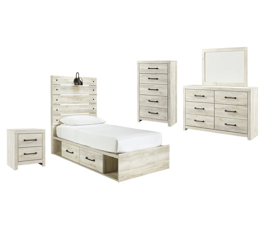 Cambeck  Panel Bed With 4 Storage Drawers With Mirrored Dresser, Chest And Nightstand