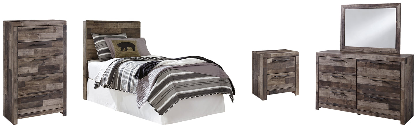 Derekson  Panel Headboard With Mirrored Dresser, Chest And Nightstand