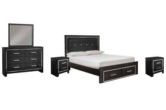 Kaydell  Upholstered Panel Bed With Mirrored Dresser And 2 Nightstands