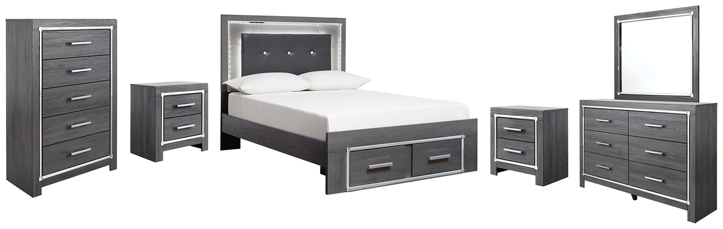 Lodanna  Panel Bed With 2 Storage Drawers With Mirrored Dresser, Chest And 2 Nightstands