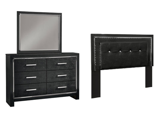 Kaydell / Upholstered Panel Headboard With Mirrored Dresser