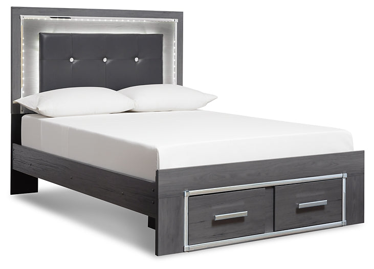 Lodanna  Panel Bed With 2 Storage Drawers With Mirrored Dresser, Chest And Nightstand