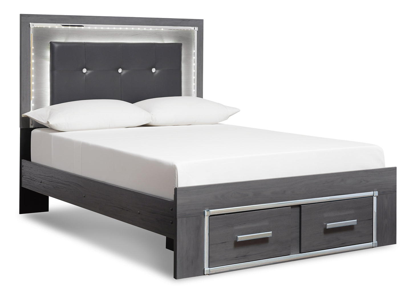 Lodanna  Panel Bed With 2 Storage Drawers With Mirrored Dresser And Chest