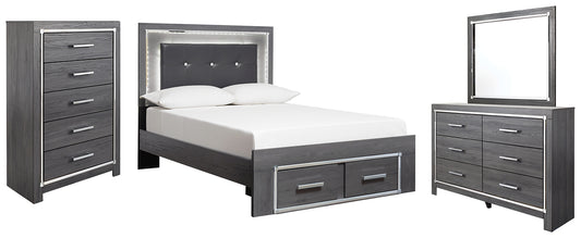 Lodanna  Panel Bed With 2 Storage Drawers With Mirrored Dresser And Chest