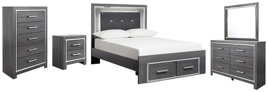 Lodanna  Panel Bed With 2 Storage Drawers With Mirrored Dresser, Chest And Nightstand