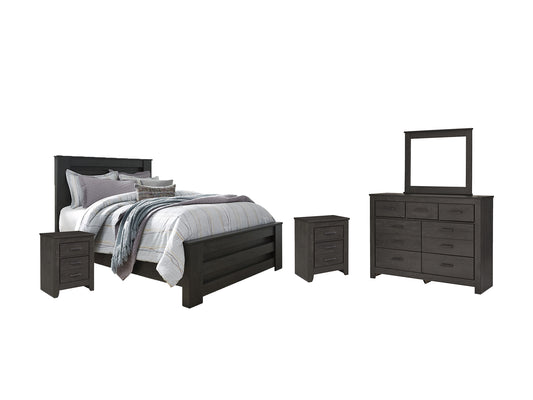 Brinxton  Panel Bed With Mirrored Dresser And 2 Nightstands