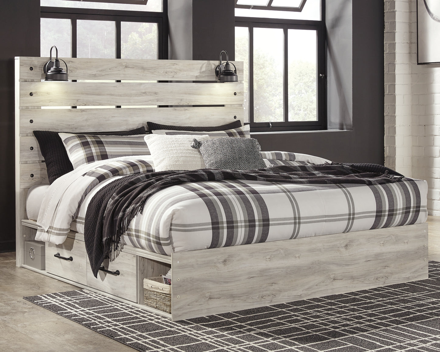 Cambeck  Panel Bed With 2 Storage Drawers With Mirrored Dresser, Chest And Nightstand