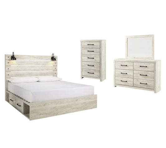 Cambeck  Panel Bed With 2 Storage Drawers With Mirrored Dresser, Chest And Nightstand