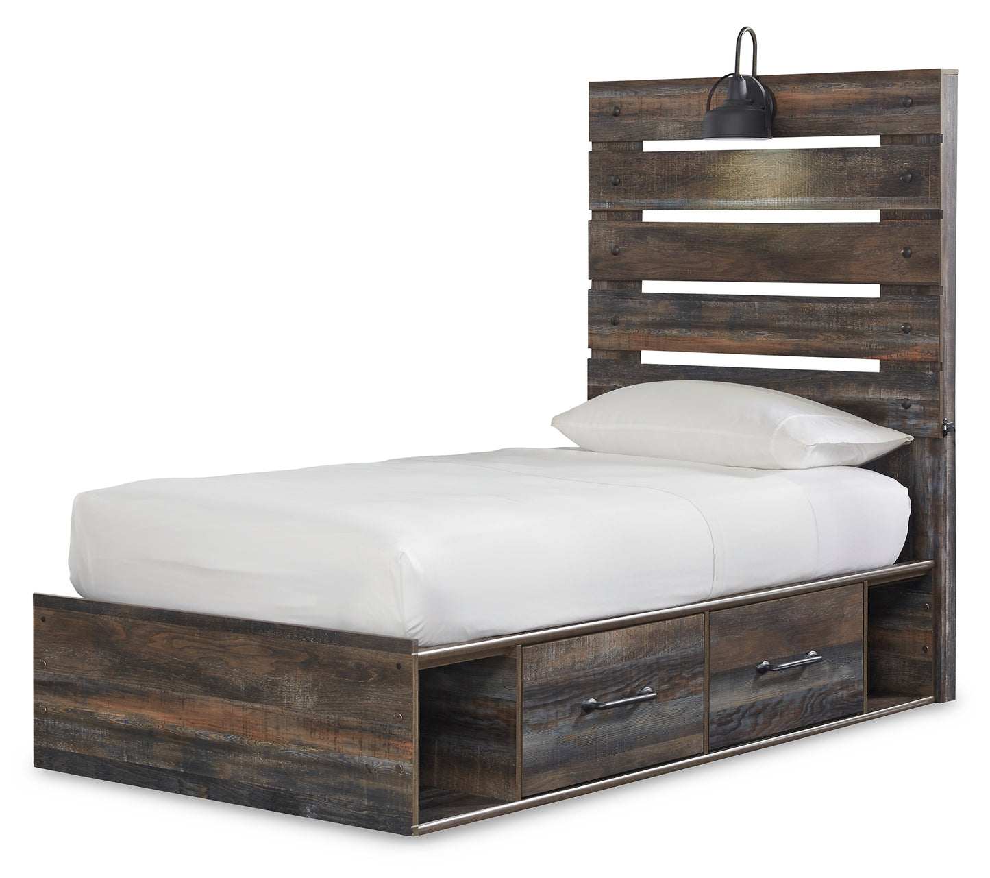 Drystan  Panel Bed With 4 Storage Drawers With Mirrored Dresser