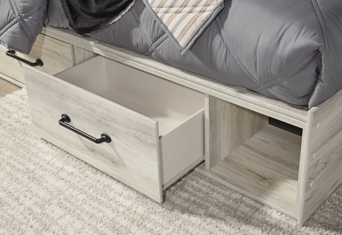 Cambeck  Panel Bed With 4 Storage Drawers With Mirrored Dresser, Chest And 2 Nightstands