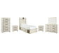 Cambeck  Panel Bed With 4 Storage Drawers With Mirrored Dresser, Chest And 2 Nightstands