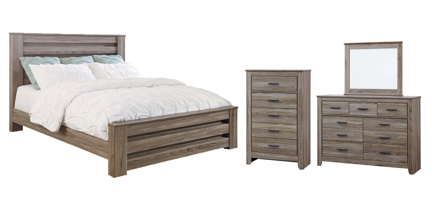 Zelen  Panel Bed With Mirrored Dresser, Chest And Nightstand