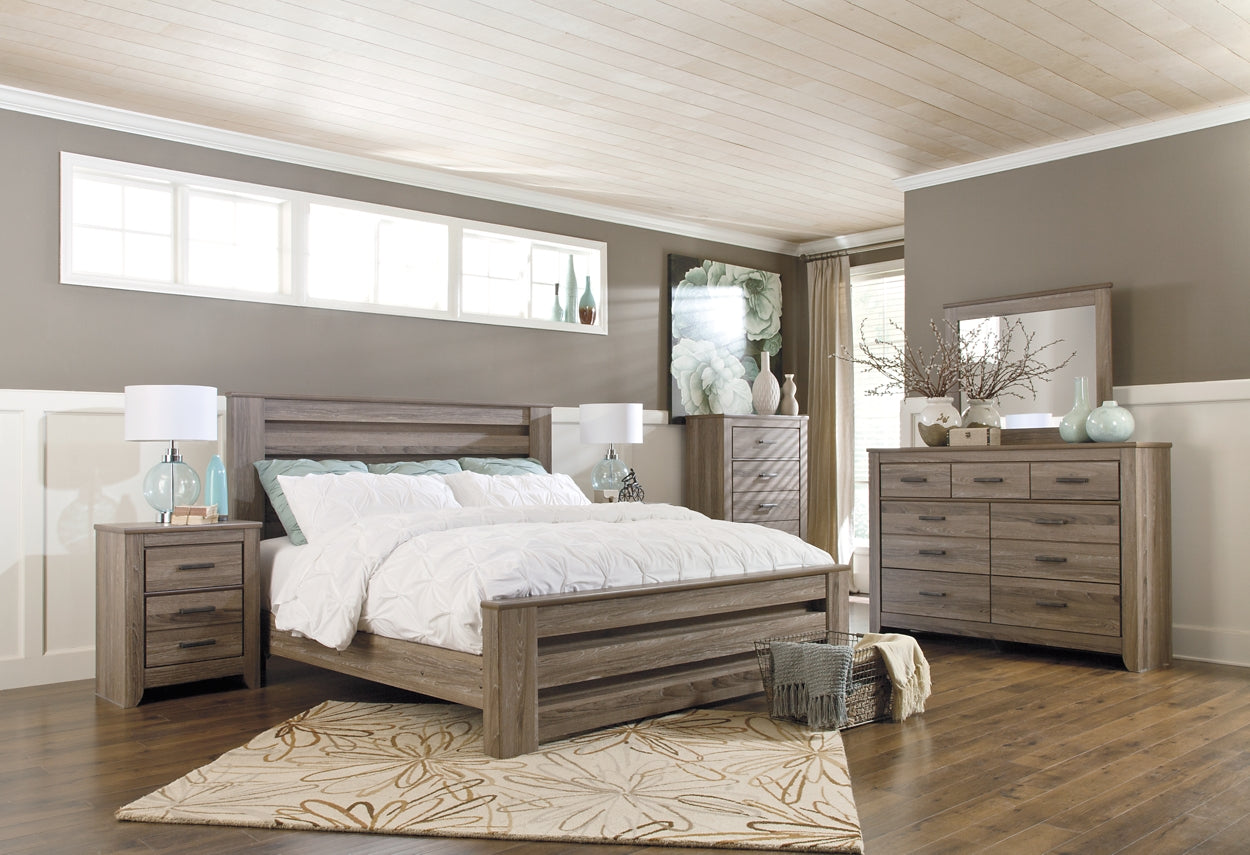 Zelen  Panel Bed With Mirrored Dresser, Chest And Nightstand