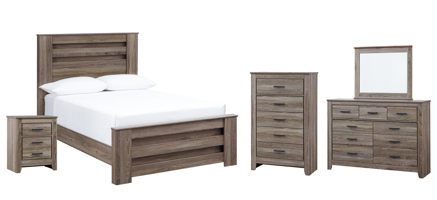 Zelen  Panel Bed With Mirrored Dresser, Chest And Nightstand