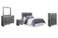 Lodanna / Upholstered Panel Headboard With Mirrored Dresser, Chest And Nightstand