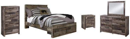 Derekson  Panel Bed With 2 Storage Drawers With Mirrored Dresser, Chest And Nightstand