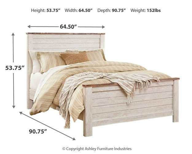 Willowton  Panel Bed With Mirrored Dresser