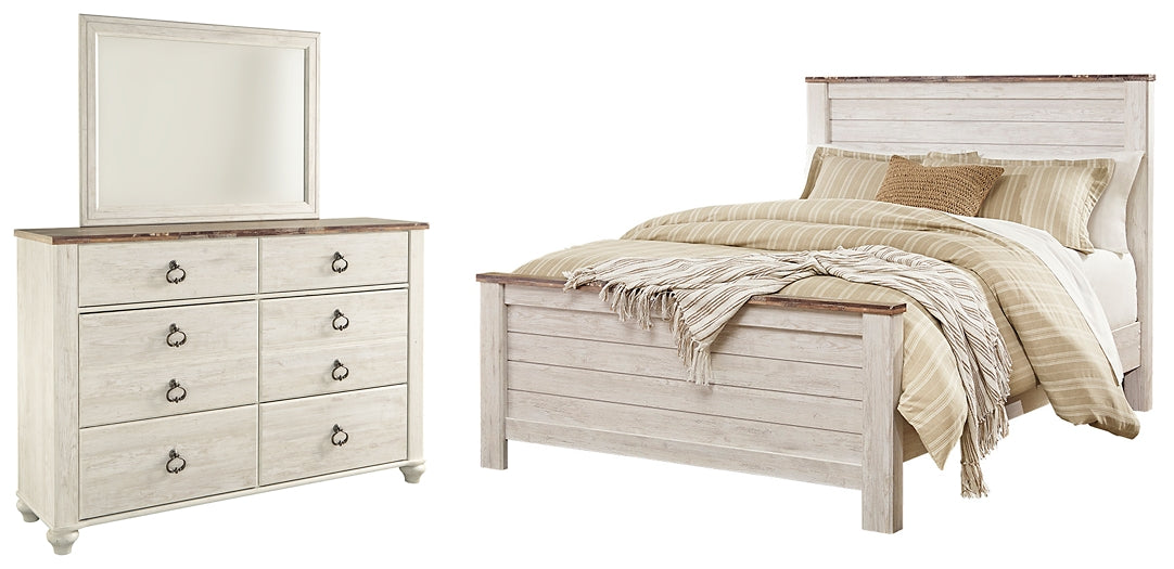 Willowton  Panel Bed With Mirrored Dresser