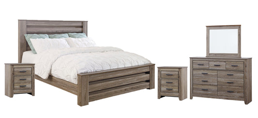 Zelen  Panel Bed With Mirrored Dresser And 2 Nightstands