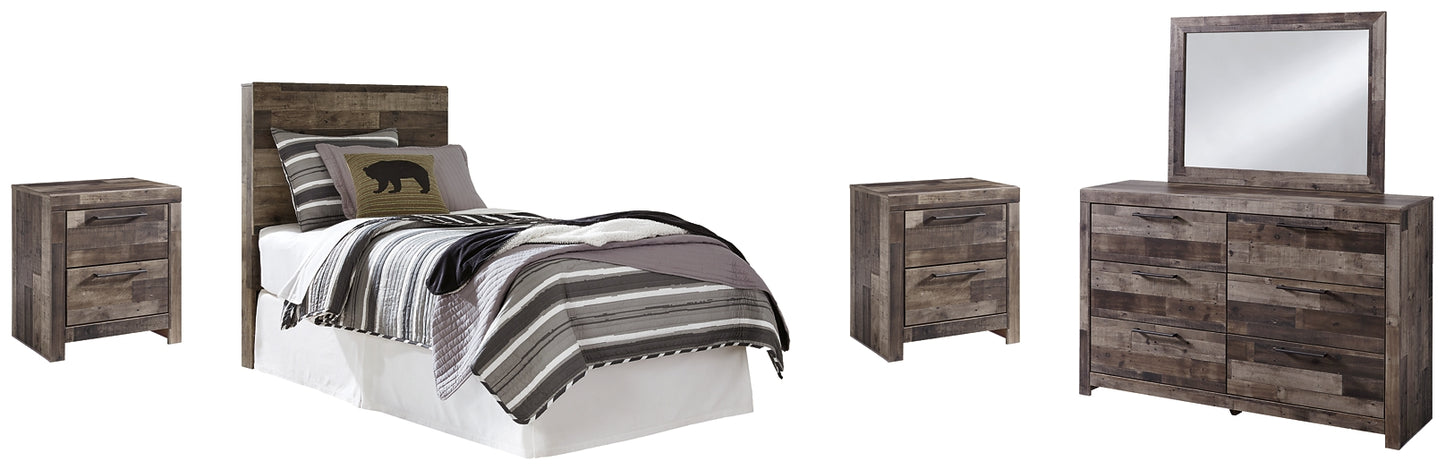 Derekson  Panel Headboard With Mirrored Dresser And 2 Nightstands