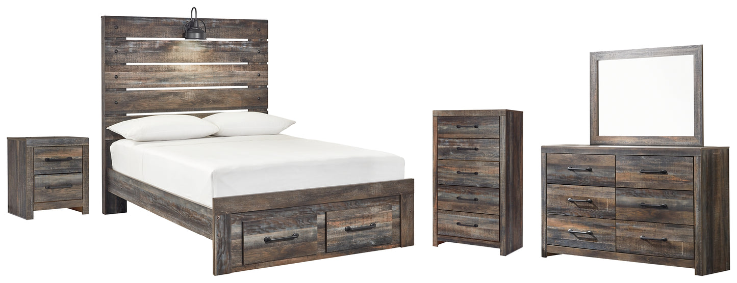 Drystan  Panel Bed With 2 Storage Drawers With Mirrored Dresser, Chest And Nightstand