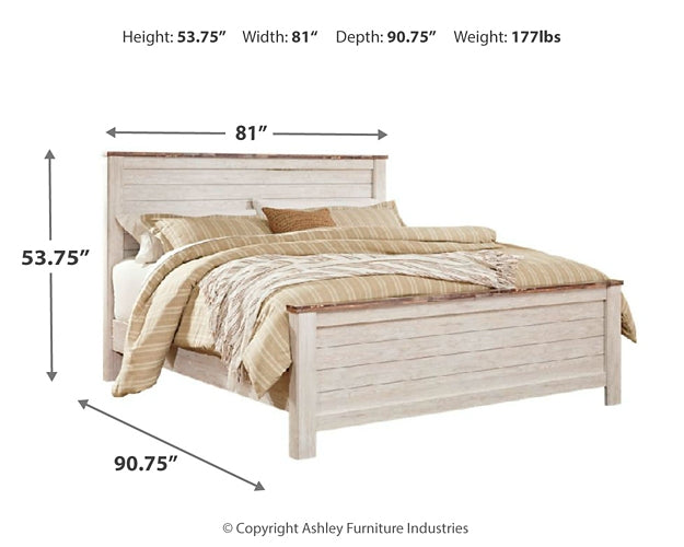 Willowton  Panel Bed With Mirrored Dresser And Chest