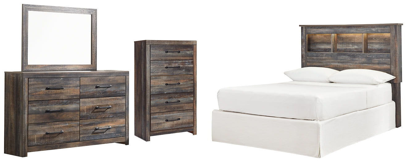 Drystan  Bookcase Headboard With Mirrored Dresser And Chest