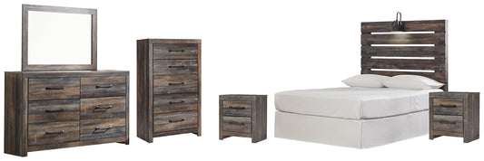 Drystan  Panel Headboard With Mirrored Dresser, Chest And 2 Nightstands