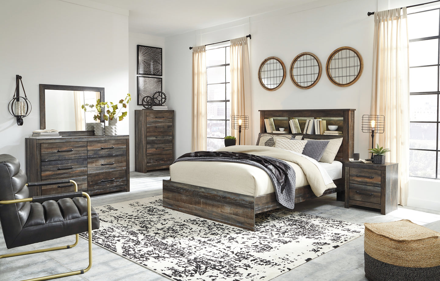 Drystan  Bookcase Bed With Mirrored Dresser, Chest And 2 Nightstands