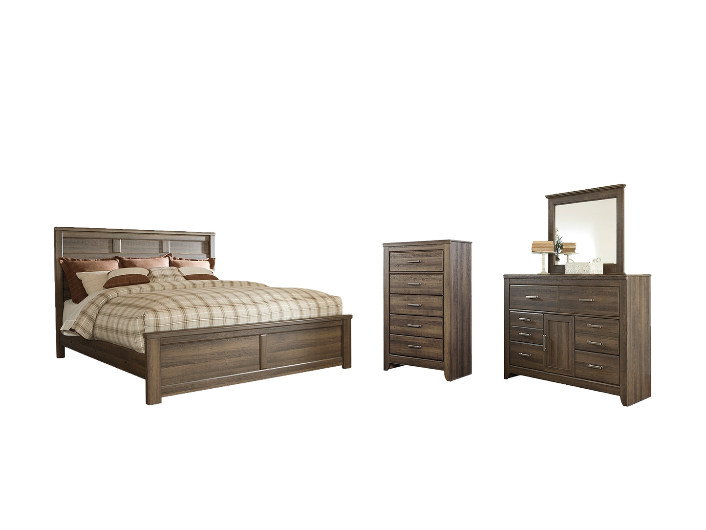 Juararo  Panel Bed With Mirrored Dresser And Chest