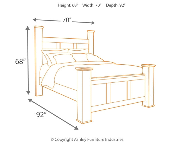 Juararo  Poster Bed With Mirrored Dresser, Chest And Nightstand