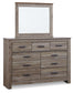 Zelen  Panel Headboard With Mirrored Dresser, Chest And 2 Nightstands