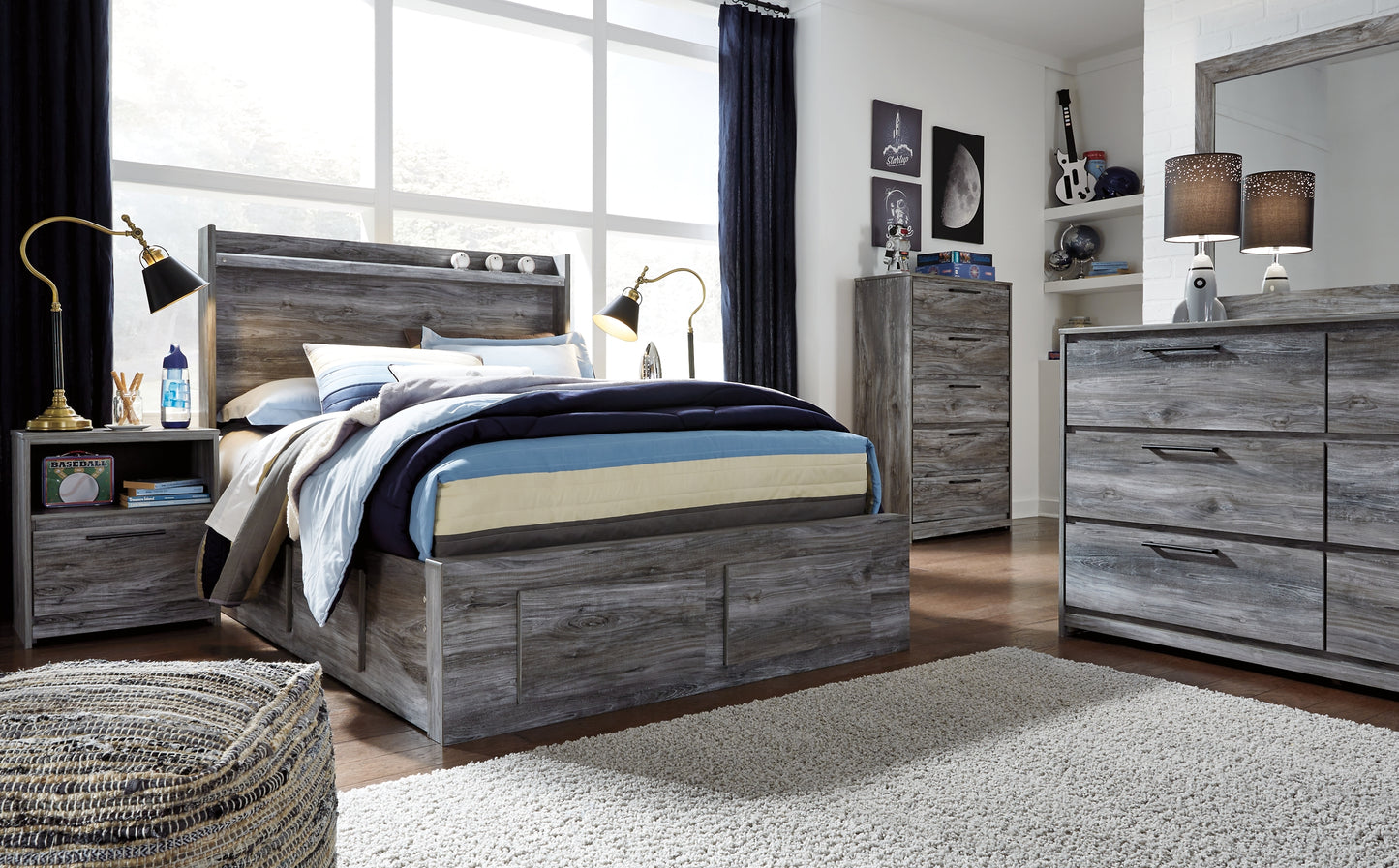 Baystorm  Panel Bed With 6 Storage Drawers With Dresser