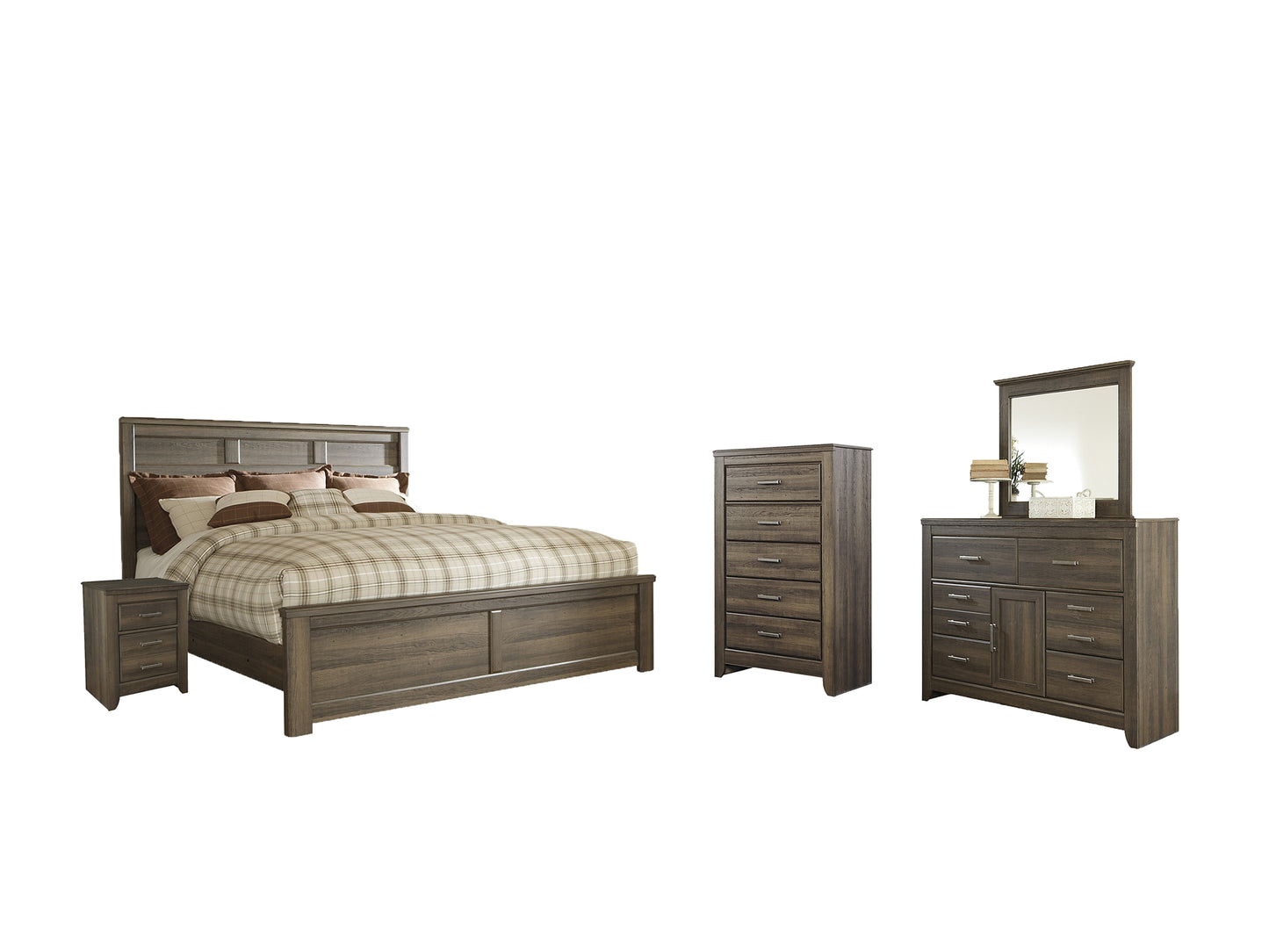 Juararo California  Panel Bed With Mirrored Dresser, Chest And Nightstand