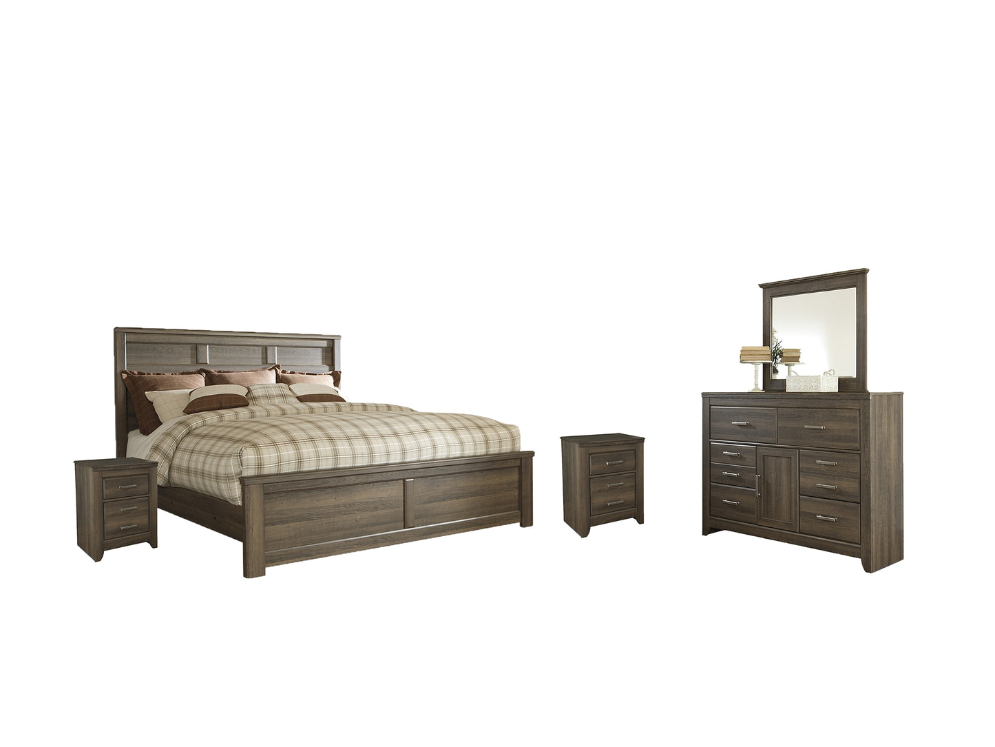 Juararo California  Panel Bed With Mirrored Dresser And 2 Nightstands