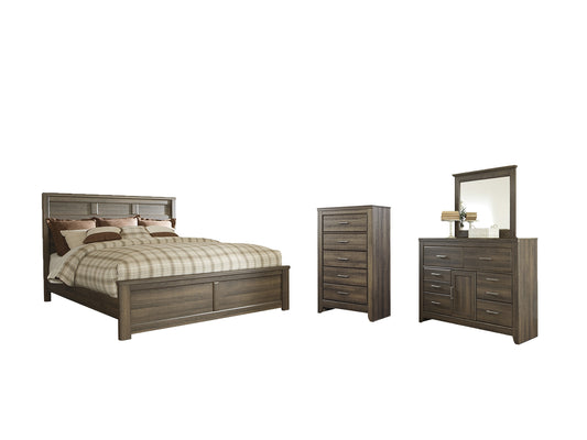 Juararo California  Panel Bed With Mirrored Dresser And Chest