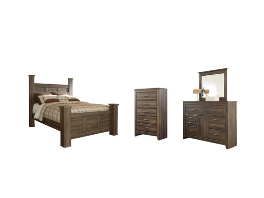 Juararo  Poster Bed With Mirrored Dresser And Chest