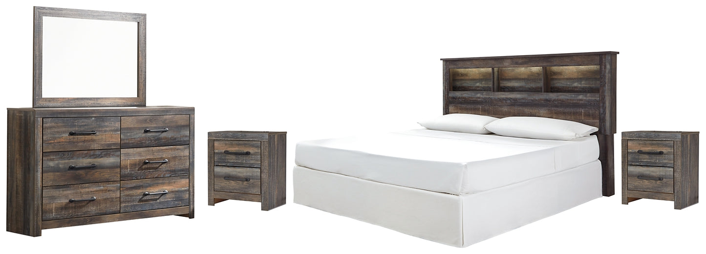 Drystan /California King Bookcase Headboard With Mirrored Dresser And 2 Nightstands