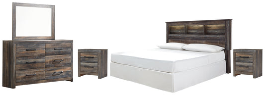 Drystan /California King Bookcase Headboard With Mirrored Dresser And 2 Nightstands