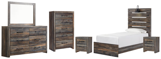 Drystan  Panel Bed With Mirrored Dresser, Chest And 2 Nightstands