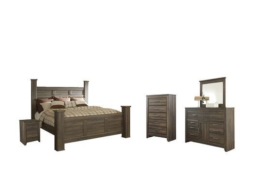 Juararo  Poster Bed With Mirrored Dresser, Chest And Nightstand