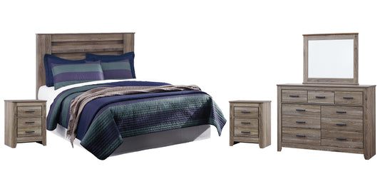 Zelen / Panel Headboard With Mirrored Dresser And 2 Nightstands