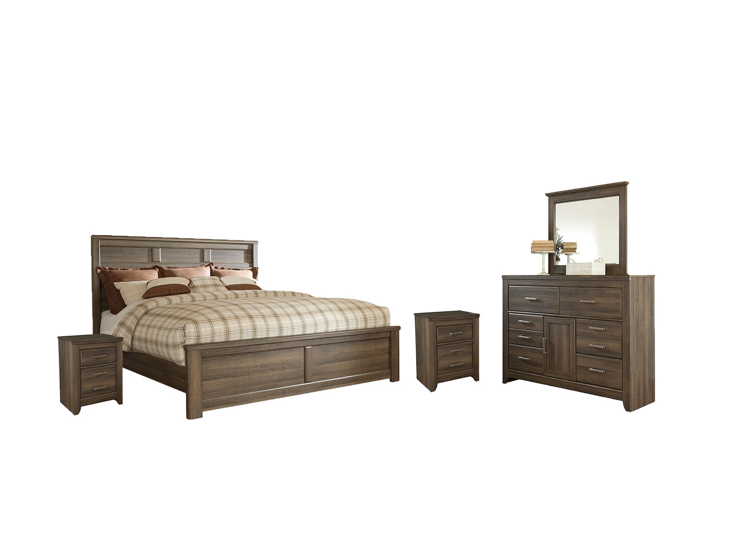 Juararo  Panel Bed With Mirrored Dresser And 2 Nightstands