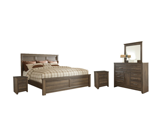 Juararo  Panel Bed With Mirrored Dresser And 2 Nightstands