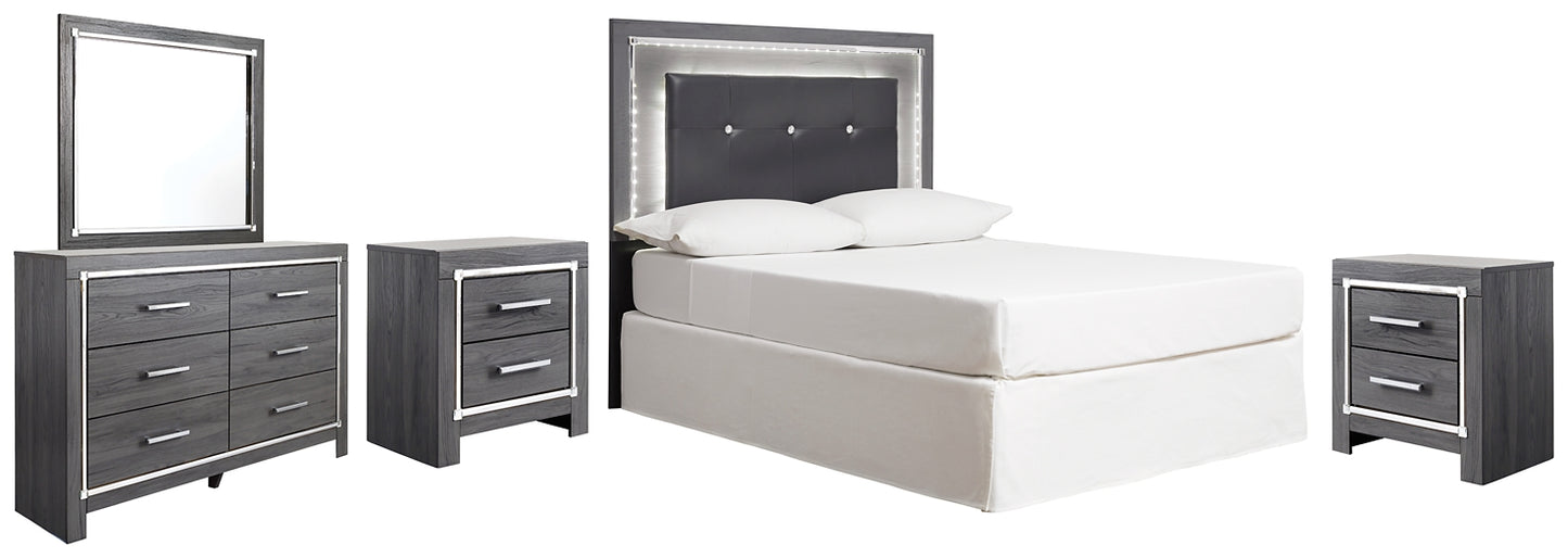 Lodanna  Upholstered Panel Headboard With Mirrored Dresser And 2 Nightstands