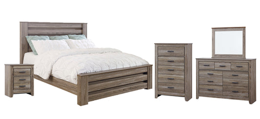 Zelen  Panel Bed With Mirrored Dresser, Chest And 2 Nightstands