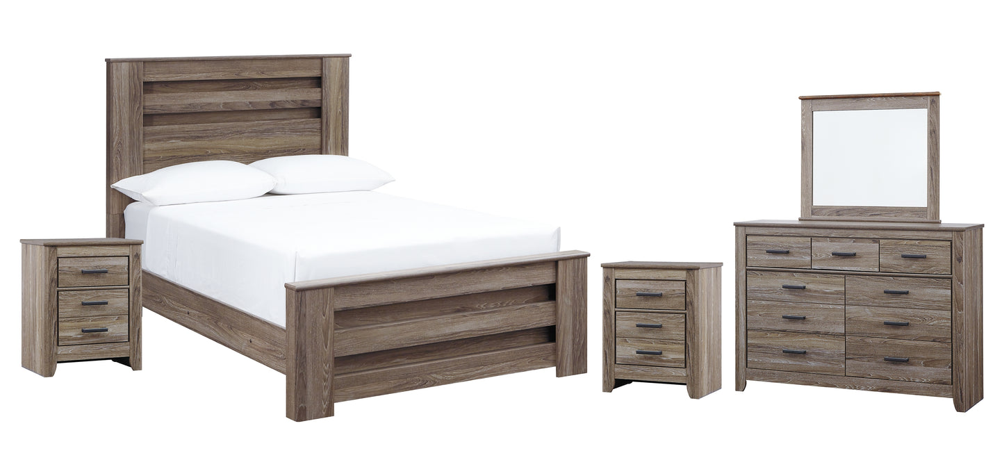 Zelen  Panel Bed With Mirrored Dresser And 2 Nightstands